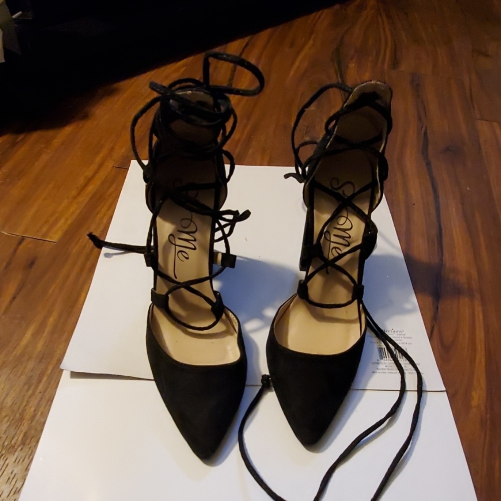 Black wrap up heels